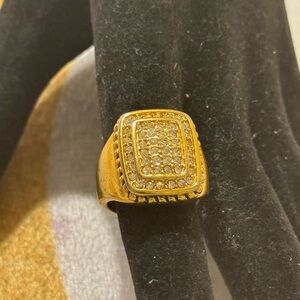 Gold Ring with Crystal Accents Twisted Rope Design Stamped PL